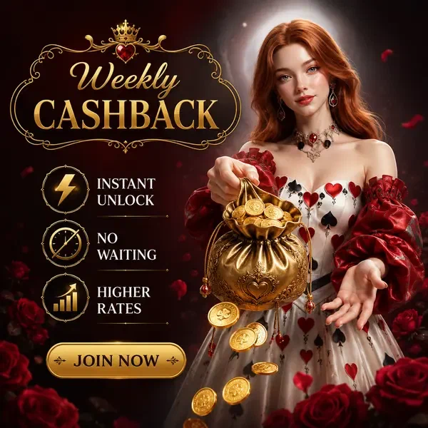 Tea Countess presentando bolsa de bonos dorada en jardín iluminado por la luna en Weekly Cashback Rhythm and Deposit Bands